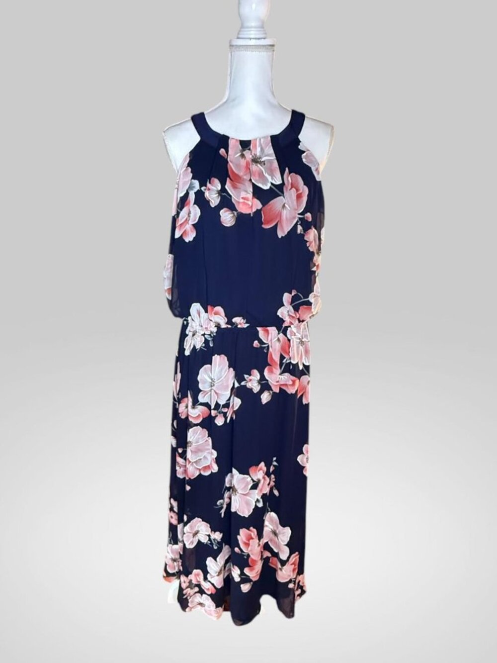 Robbie Bee Dress Womens 16 Blue Peach Floral Maxi Sleeveless NWT